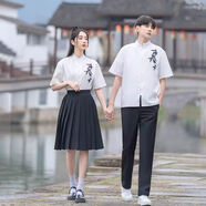 出租裝夏季馬面裙新中式民國風(fēng)演出服初中生高中生學(xué)院風(fēng)畢業(yè)班服 短袖＋中百褶裙租1-3天25元 S