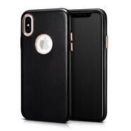 xoomz適用iPhone X電鍍金屬圈小羊皮手機(jī)皮套后殼 真皮iphone 8保護(hù)殼 黑色 iPhone X