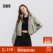 森馬外套女短款寬松小個(gè)子鹽系春季ins潮流可拆卸連帽夾克戶外風(fēng) 灰綠色調(diào)00324 L