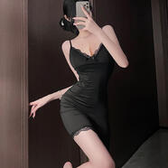 阿妹新勢力性感睡衣女春夏季冰絲純欲高級感帶胸墊女士蕾絲誘惑包臂吊帶睡裙 黑色（睡裙）帶胸墊 M 160 (M) 體重80-115斤