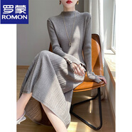 羅蒙（ROMON）2025秋冬新款半高領(lǐng)羊毛針織連衣裙女長(zhǎng)款過膝大擺羊絨針織毛衣裙 駝色【專柜品質(zhì)】 3XL 建議130-140斤