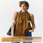 UNICA/時(shí)髦浪漫_皺面光澤醋酸清涼感巴洛克珍珠扣削肩顯瘦上衣 【皺感金】 皺面光澤醋酸 S 【現(xiàn)貨48小時(shí)發(fā)】