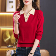 阿瑪施（AMASS）哥弟適用針織上衣春秋時(shí)尚洋氣媽媽打底衫秋裝2025年新款女裝秋冬 紅色 M 【90-108斤穿】