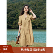 茵曼（INMAN）2025夏女新款田園娃娃裙切爾西領(lǐng)泡泡袖A字連衣裙 深褐色 -18525990 L