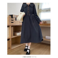 G.duck12-18歲女大童紅色連衣裙秋冬裝女孩娃娃領(lǐng)公主裙針織馬甲兩件套 藍色連衣裙 170 M建議95-105斤