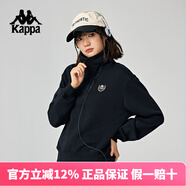 KAPPA卡帕24新春秋針織開(kāi)衫女長(cháng)袖套頭復古運動(dòng)外套上衣K0E82WT01D 黑色-990 M