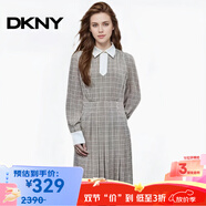 唐可娜兒（DKNY）【京東奧萊】新款格子連衣裙女春秋季新款長(cháng)袖氣質(zhì)中長(cháng)款裙子W141 W1412Z13-243 XXS