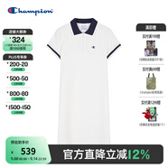 Champion冠軍針織連衣裙女2025夏季新款撞色POLO半拉鏈運(yùn)動(dòng)中長(zhǎng)裙 白色 S