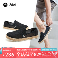 快樂(lè)瑪麗（J&M）漁夫鞋男休閑2025春夏新款麻底編織一腳蹬百搭透氣帆布單鞋男 黑色 41 255mm