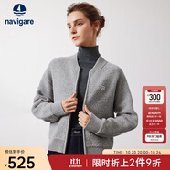 Navigare意大利小帆船女裝短外套秋冬季純羊毛保暖夾克衫寬松顯瘦休閑上裝 冰河灰 M