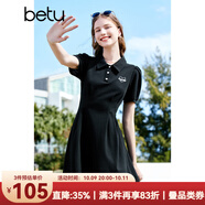百圖betu女裝夏新款連衣裙時(shí)髦肌理收腰荷葉邊連衣裙女2303T95 黑色 L