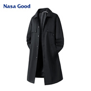 NASA GOOD中長(cháng)款風(fēng)衣男秋季韓版潮流中青年單排扣翻領(lǐng)鉚釘夾克外套 黑3XL