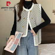皮爾卡丹（pierre cardin）小香風(fēng)條紋馬甲外套女秋季新款大碼顯瘦不規(guī)則外搭開衫上衣 白色上衣 2XL (135-155斤)