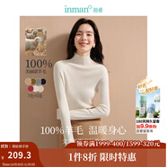 茵曼（INMAN）無縫一體100羊毛衫打底針織毛衣上衣 米白色-高領(lǐng)-W18438115 M