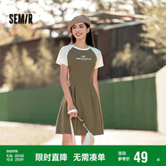 森馬連衣裙女收腰插肩袖夏季字母印花收腰針織短裙101324114040
