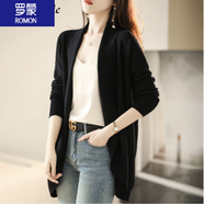 羅蒙（ROMON）針織衫中長(zhǎng)款冰絲開(kāi)衫女2025新款V領(lǐng)寬松針織薄款衫長(zhǎng)袖洋氣外搭t 黑色 L 建議105-115斤