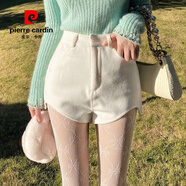 皮爾卡丹（pierre cardin）百搭短褲女外穿秋冬ins高腰休閑直筒韓版配靴子毛呢修身闊腿褲子 白色(高質(zhì)量) XL