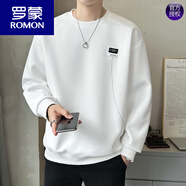 羅蒙（ROMON）重磅復古衛(wèi)衣男2025春秋季新款寬松圓領T恤無帽明線長袖百搭上衣 白色 M 約100-120斤可穿