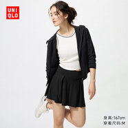 優(yōu)衣庫女裝AIRism高彈力防紫外線(xiàn)拉鏈連帽衫防曬UPF50+修身477049 09 黑色 M /160/84A