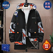NASALIKE官方中長款外套男春秋冬季大碼加絨連帽風衣男學生韓版痞帥夾克男 N53黑色加絨(秋冬款) 3XL (177-185cm 155-175斤)