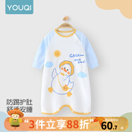優(yōu)奇寶寶睡衣嬰兒睡袍兒童睡裙春秋款連體衣護肚防踢被純棉舒適家居服 四季【精梳棉，柔軟舒適】萌寵鴨 80