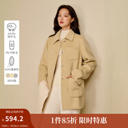 茵曼（INMAN）2025秋冬女裝新款 羊駝毛桑蠶絲襯衫式雙面呢短款毛呢夾克外套 淺黃色 M