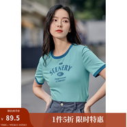 茵曼（INMAN）潮趣印花女裝圓領(lǐng)短袖T恤修身顯瘦套頭短款2025夏季新款上衣 天藍色 -18525987 M