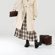 織造司[松果撻]新中式學(xué)院風(fēng)圓領(lǐng)對襟大衣外套女格子紋毛呢馬面裙 馬面裙 M