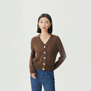 阿瑪施（AMASS）女裝3D天衣無(wú)縫 簡(jiǎn)約百搭V領(lǐng)醋酸針織開(kāi)衫女5499132 可可棕 S (2碼)