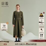 日著雪怪針織連衣裙2025年冬季新款設(shè)計(jì)感不規(guī)則寬松拼接長裙子女 苔原綠 S