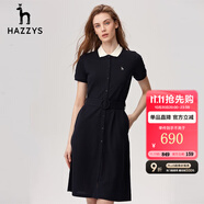 HAZZYS哈吉斯女裝 春季款翻領(lǐng)修身休閑系帶連衣裙AQWSE03BF01 藏青色NV XL (170/92A 42)