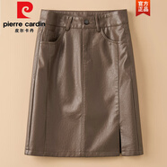 皮爾卡丹（pierre cardin）皮裙半身裙女2025新款秋冬高腰顯瘦百搭棕色水洗PU皮開叉a字中裙 棕色 S 26 85-93斤