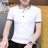 夏冰妮短袖T恤男翻領(lǐng)T恤衫商務(wù)休閑上衣青年修身衣服潮流夏季新款 T165白色 M