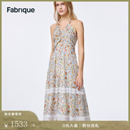Fabrique深V蕾絲拼接碎花雙肩帶掛脖天絲連衣裙 花色 S （S/P）