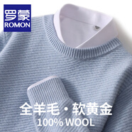 羅蒙（ROMON）澳洲純羊毛針織衫男士秋冬新款寬松圓領(lǐng)加厚毛衣男商務(wù)休閑打底衫 BH819淺藍色 XL 碼(100%綿羊毛)