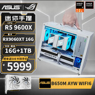 華碩（ASUS） R5 9600X/RTX5060/RX9060XT/7500F/RX7650GRE高端迷你ITX臺(tái)式組裝電腦主機(jī)電競(jìng)游戲直播DIY整機(jī) 配置八丨9600X丨RX9060XT 16G