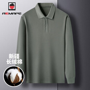 AEMAPE品牌男裝新疆長(cháng)絨棉t恤男春秋季全棉休閑商務(wù)純色翻領(lǐng)長(cháng)袖polo 衫 軍綠 【高端全棉長(cháng)袖T恤】 M 165 建議 100-115斤