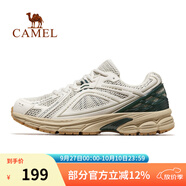 駱駝光圈慢跑鞋春夏全地形耐磨復古休閑跑步 X14B097013，米白/格林綠 ，男 40