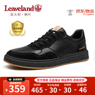 楓葉（leaveland）意大利男鞋2025夏季新品網(wǎng)面透氣男士休閑板鞋百搭軟底小白鞋子男 皮面-黑色（皮鞋碼） 41