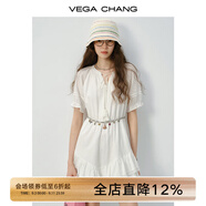 VEGA CHANG白色連衣裙女2025春秋新款法式V領(lǐng)長袖高級感蕾絲裙子 云朵白（短袖） XL