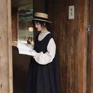 小紅書(shū)同款森系女裝背心裙秋冬小清新連衣裙學(xué)生寬松日系文藝覆古 水洗黑 均碼