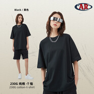 AR大碼男裝歐美潮牌230G雙紗純棉抗菌短袖男t恤純色空白男寬松t恤 黑色 S