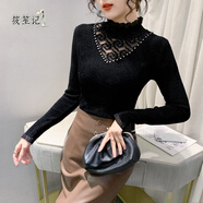 筱笙記秋冬款天鵝絨針織打底衫半高領(lǐng)時(shí)尚套頭緊身毛衣女蕾絲拼接領(lǐng)內搭 黑色1袖口無(wú)蕾絲介意慎拍 祥云圖案01 S 75-90斤