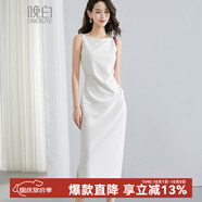 晚白【新品】2025夏款時尚氣質(zhì)茶歇禮服裙休閑顯瘦純色收腰連衣裙 白色 M
