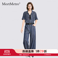 MeetMetro瑪依爾萊賽爾工裝風(fēng)連體褲女2025夏新款時尚通勤連體衣 牛仔藍 M