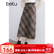 百圖betu女裝冬季新款半身裙直筒復(fù)古格紋百搭顯瘦裙子女2410D04 咖格 L