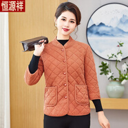 恒源祥秋季新款中年媽媽加絨半袖馬夾中年女士輕薄保暖七分袖小棉衣外套 橘紅色 2XL (建議105-120斤)