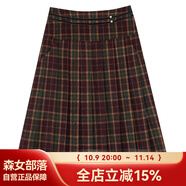 森女部落【圣誕穿搭】原創(chuàng  )可愛(ài)娃娃領(lǐng)毛呢兩件套圣誕學(xué)院風(fēng)時(shí)尚格子套裝 紅色半裙（單件）（單件） M