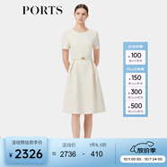 PORTS寶姿春季新品女裝優(yōu)雅純色通勤腰帶裝飾束腰短袖連衣裙 奶白色-1 L (8)