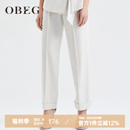 OBEG歐碧倩復古回潮翻邊西裝褲女條紋通勤休閑九分褲10402022 白條 L /170/40